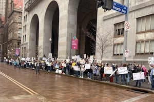 Rally held in Downtown Pittsburgh as part of nationwide 'Hands Off' protests against Musk, Trump