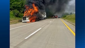 Tractor-trailer destroyed flames on I-79 in Washington County