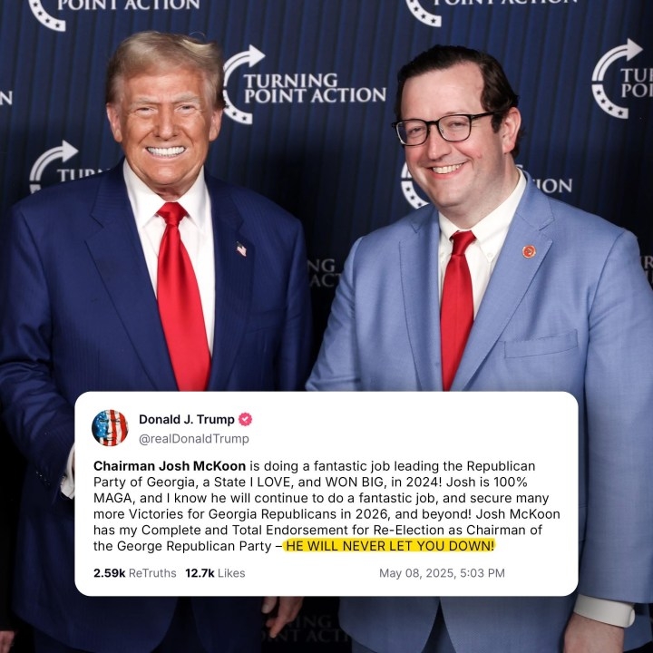 Josh McKoon gets backing from President Trump in Georgia GOP chairman's race; Harris County's Charlie Bailey now chairs state Dems