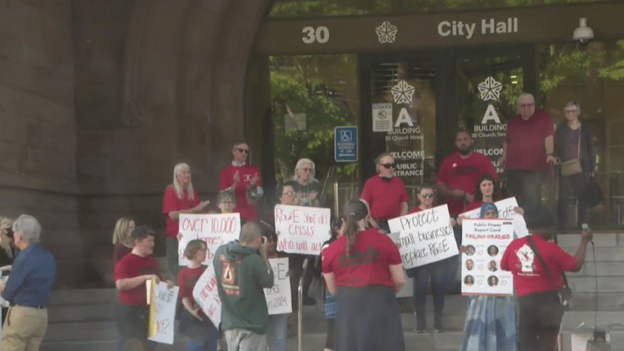 Metro Justice and allies rally at City Hall against RG&E Thursday