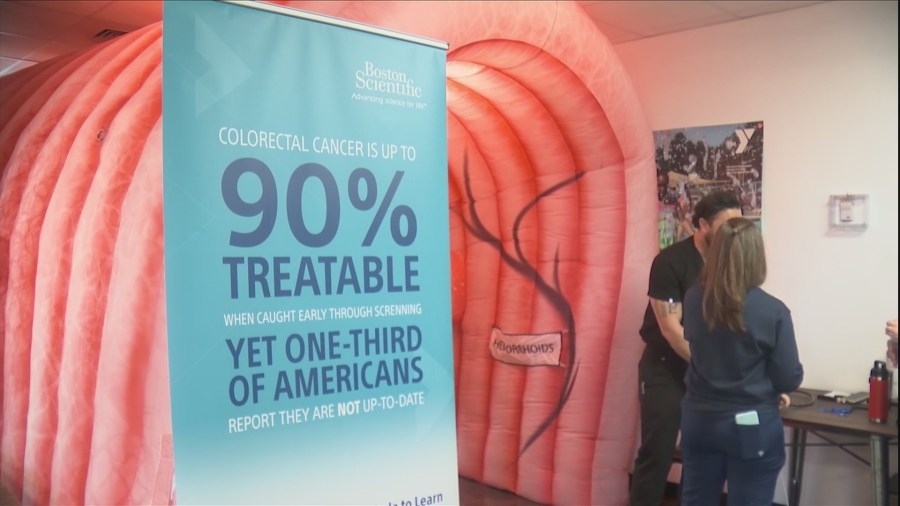 13-foot inflatable colon on display: Colon Cancer Awareness Month