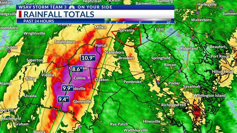 Heavy rain causes flooding in Candler County