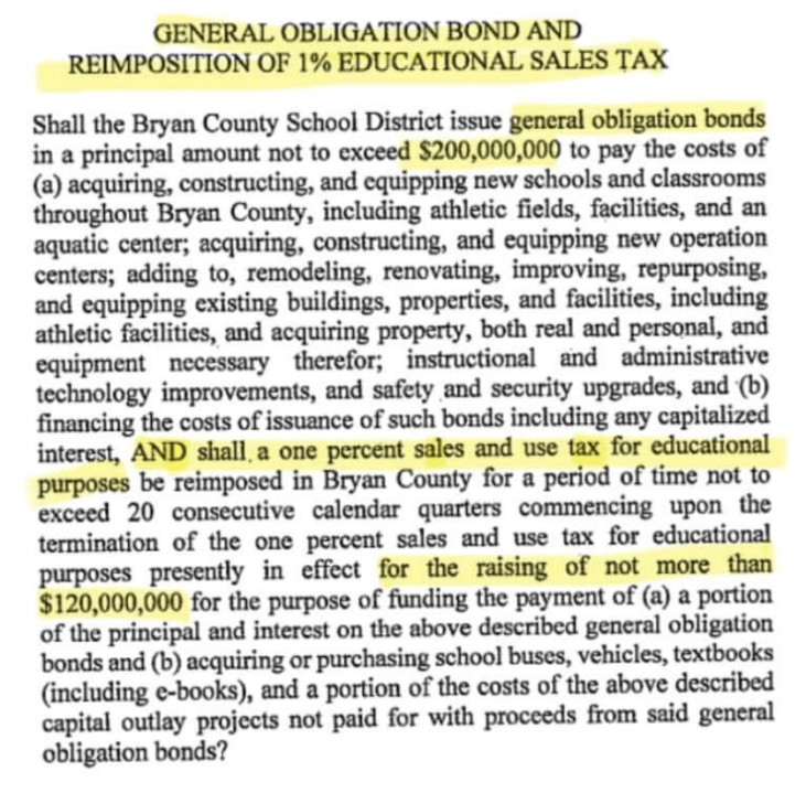 Bryan County ESPLOST, bonds explained