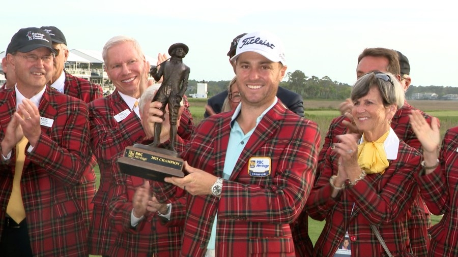 Thomas dons plaid jacket after RBC Heritage victory in playoff