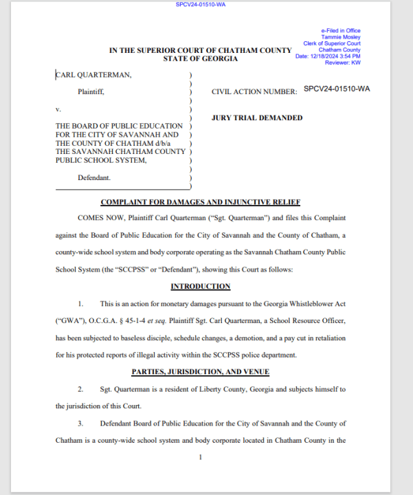SCCPSS Sgt files lawsuit for retaliatory actions from school board after reporting student sexual abuse