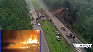 Tanker fire under bridge shuts down stretch of I-20 near SC-GA state line