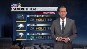 Moderate threat of damaging hail, low chance of tornadoes this evening