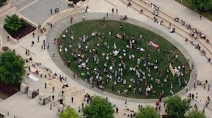 Protesters rally at state capitol over ‘attacks' on judicial system, minimum wage increase