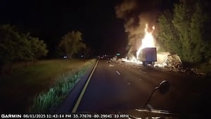 Fiery semi-trailer crash blocks I-85 North in Davidson County