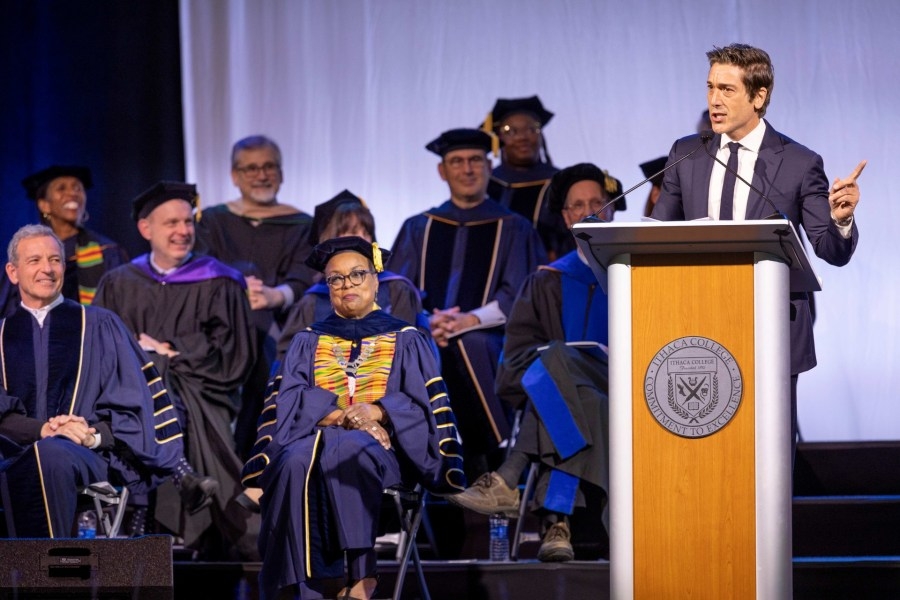 David Muir surprises Disney CEO Bob Iger while at Ithaca College commencement