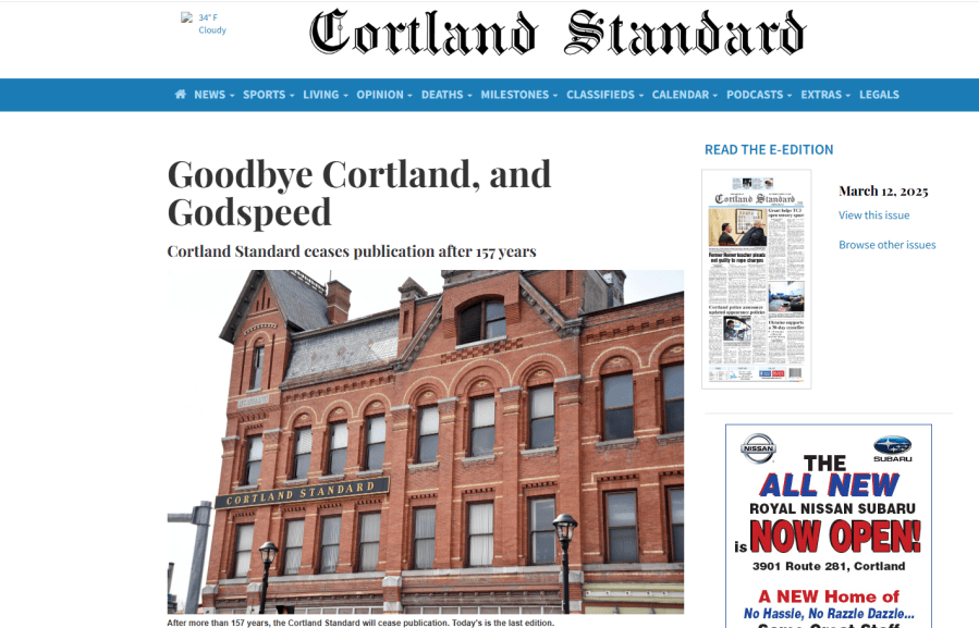 ‘Goodbye Cortland, and Godspeed': CNY newspaper prints its final edition