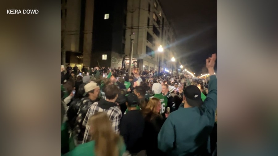 Crowd takes over State College streets after Eagle's Super Bowl win