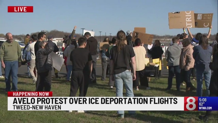 Protestors rally against Avelo deportation flights at Tweed Airport