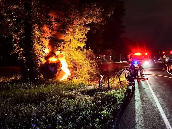 Car catches fire after crash in South Windsor