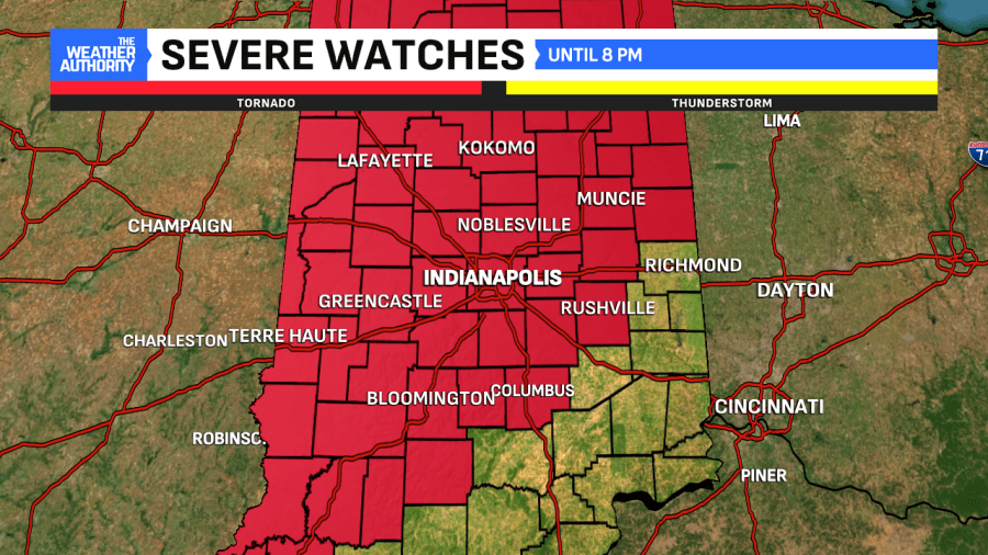 Tornado Watch until 8pm; second round of storms making its way to central Indiana