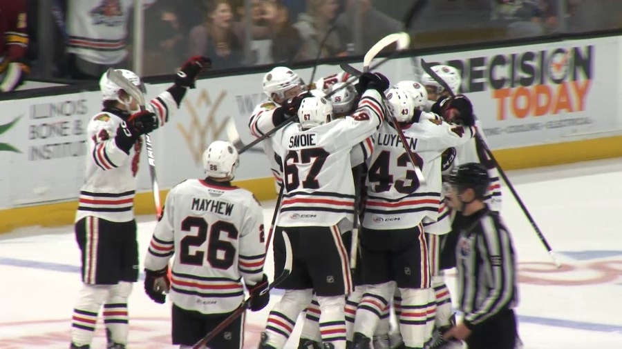 Artyom Levshunov's OT goal lifts the Rockford IceHogs to a game 1 win over the Chicago Wolves