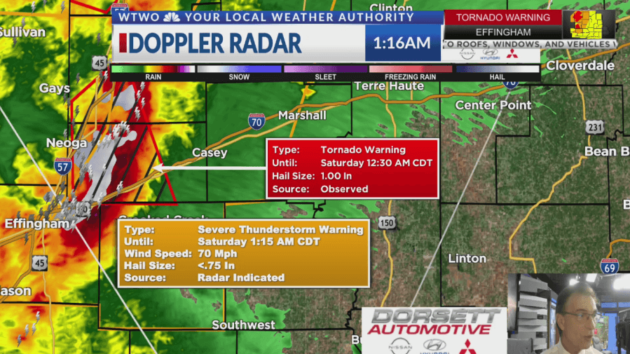Tornado observed in Mattoon, Illinois
