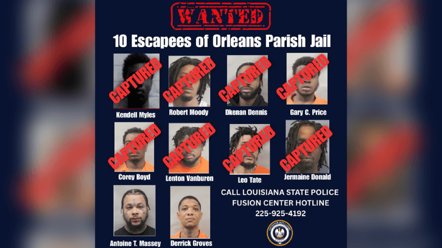 Three Orleans Parish Jail escapees recaptured on Monday, two still at-large