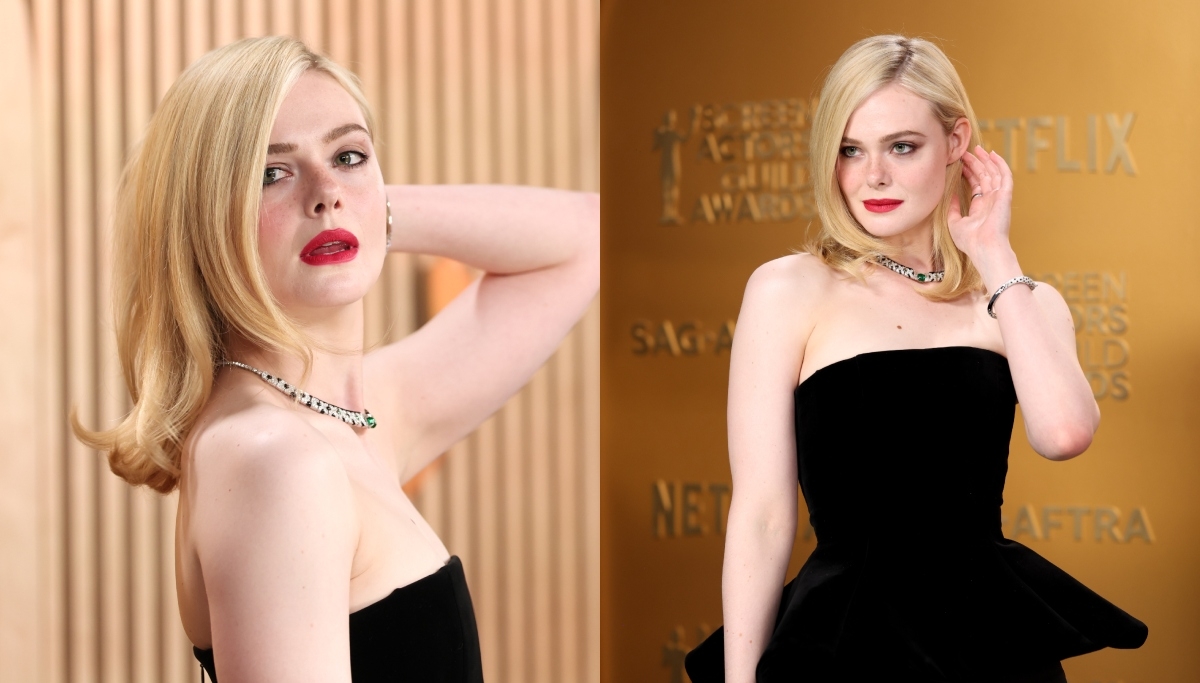 Elle Fanning Revives Peplum Trend in Custom Loewe Dress for SAG Awards 2025 Red Carpet