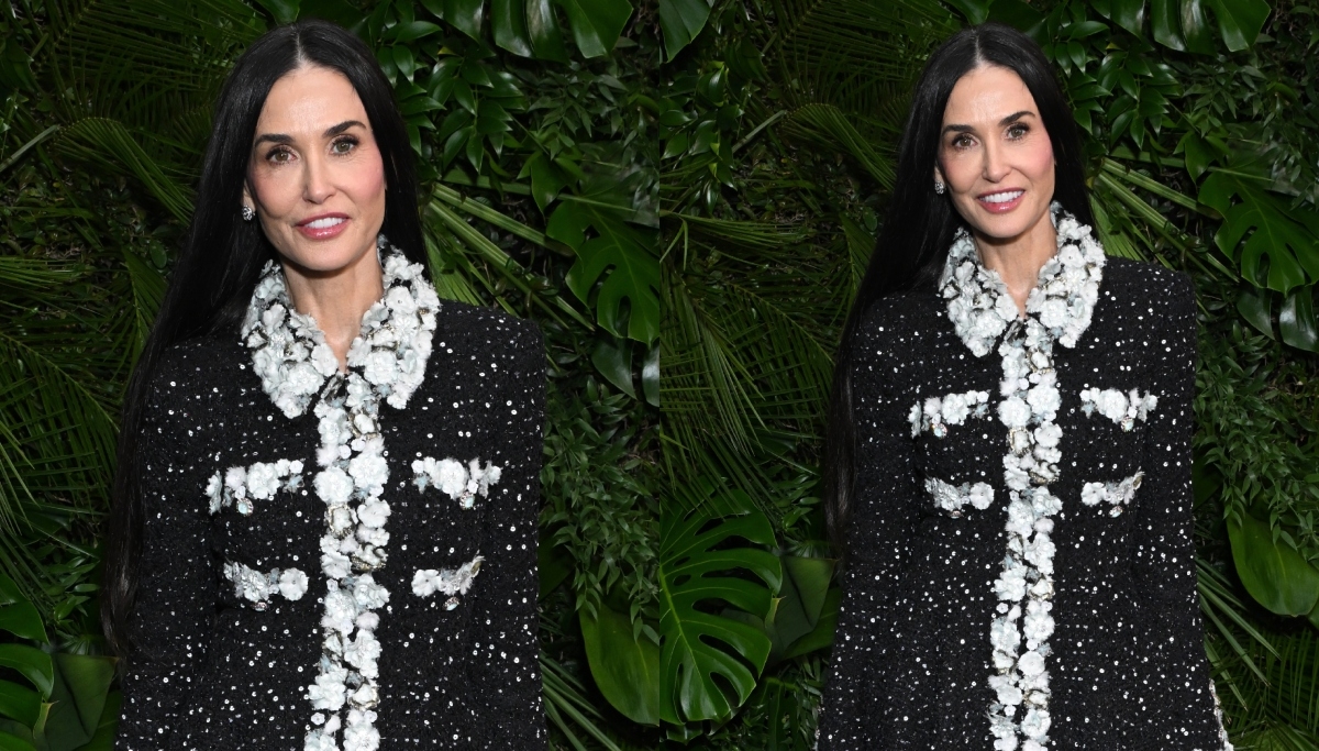 Demi Moore Models Chanel Tweed Short Suit at Pre-Oscar Dinner