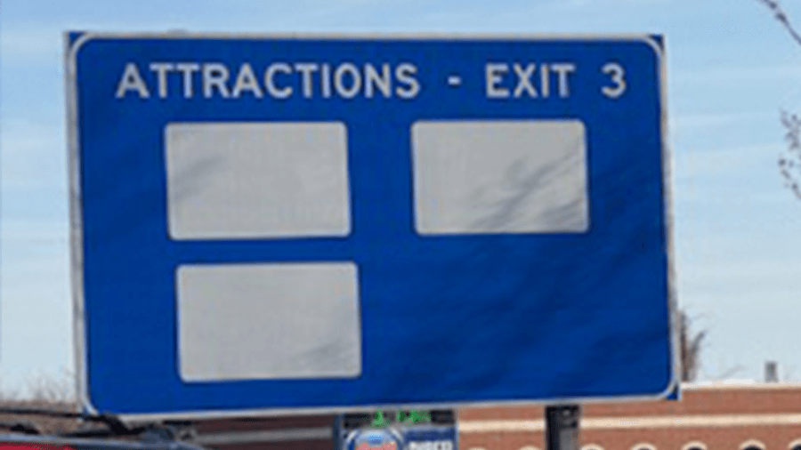 Why is this attraction billboard on I-91 in Springfield blank?