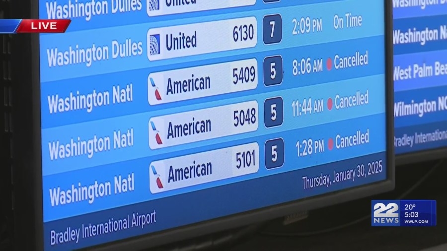 Flights canceled at Bradley International Airport due to D.C. crash