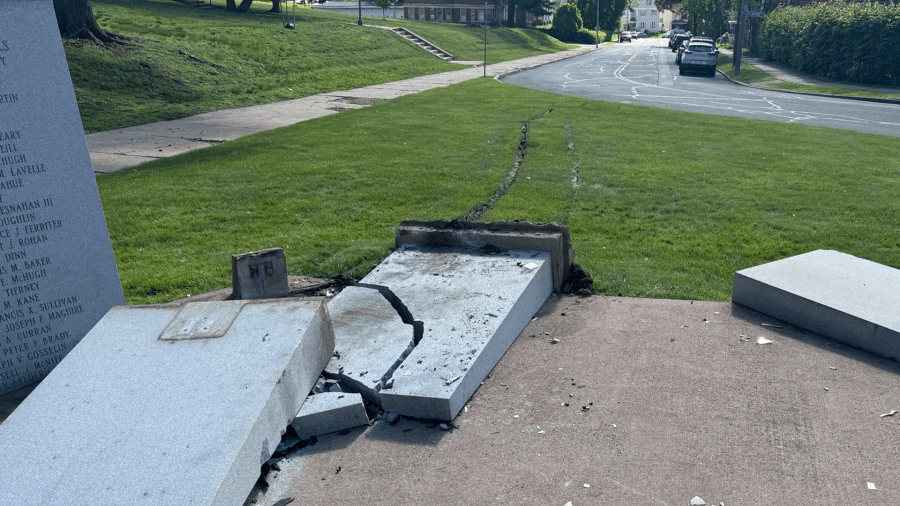 Driver crashes into JFK Memorial in Holyoke, police seek charges