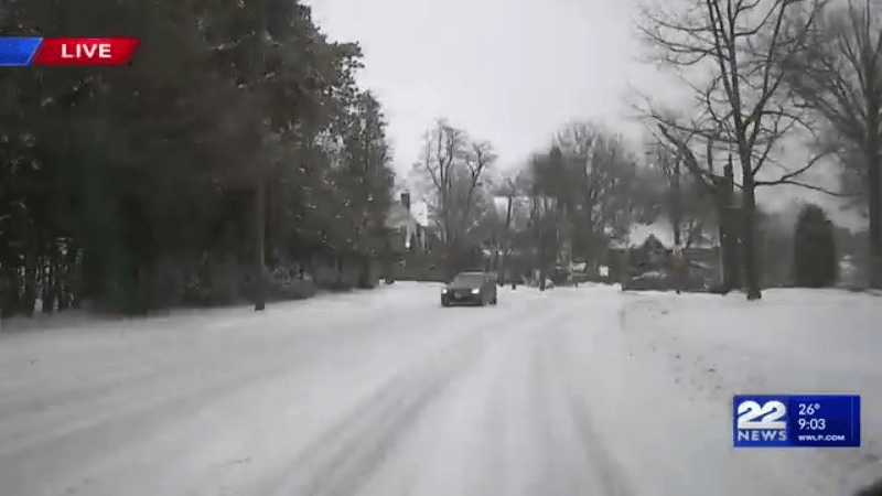 Road conditions after snowfall in western Mass.