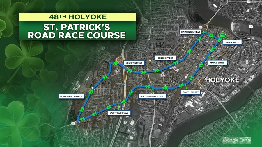 What streets are closed ahead of Holyoke St. Patrick's Road Race?