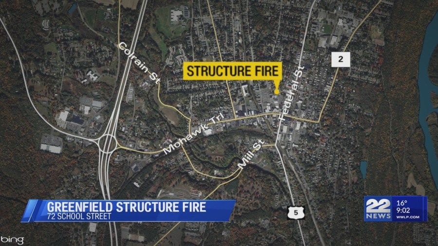 Two-alarm structure fire on School Street in Greenfield