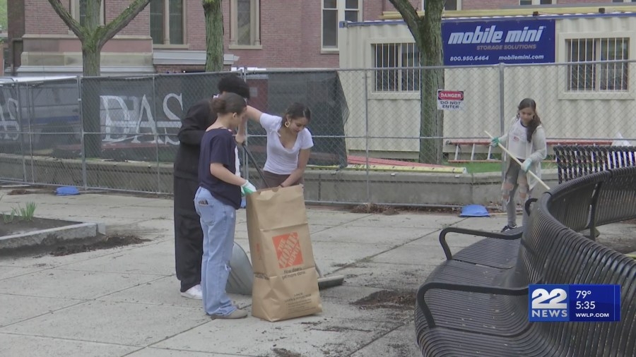 Local high school students helping to beautify the city of Chicopee with annual clean sweep event