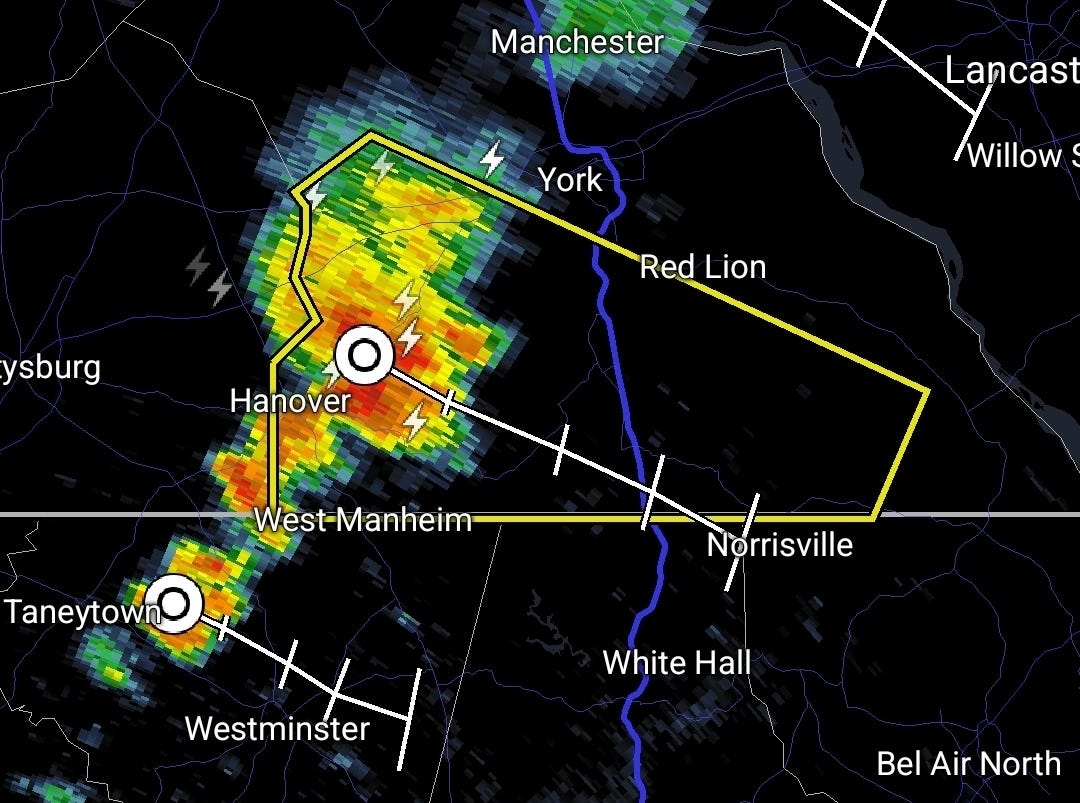 Severe thunderstorm warning issued Thursday evening for southern York County