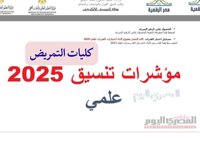 تنسيق الثانوية العامة 2025.. مؤشرات كليات التمريض 2024 بالنسبة المئوية والدرجات (بعد إعلان المرحلة الأولى)