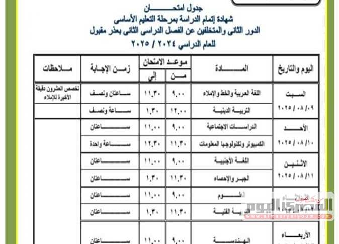 تبدأ اليوم.. جدول امتحانات الشهادة الإعدادية وسنوات النقل الدور التاني في محافظة القاهرة