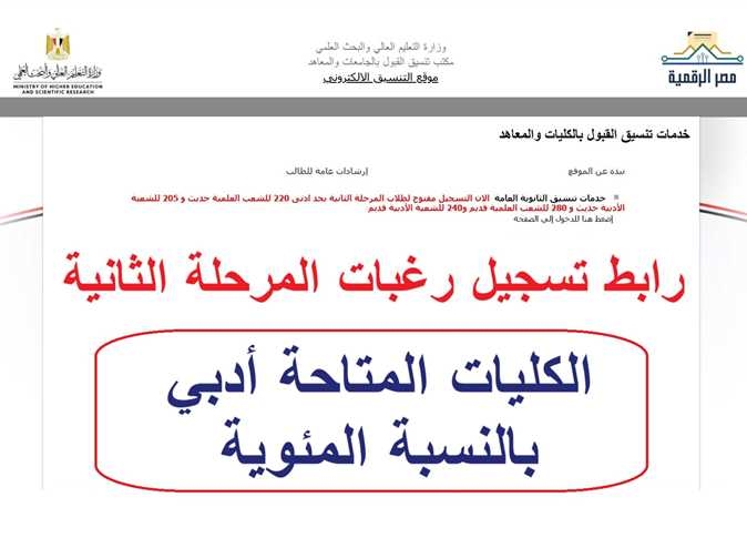 تنسيق المرحلة الثانية 2025.. مؤشرات الحد الأدني لـ الكليات المتاحة أدبي (قائمة كاملة)