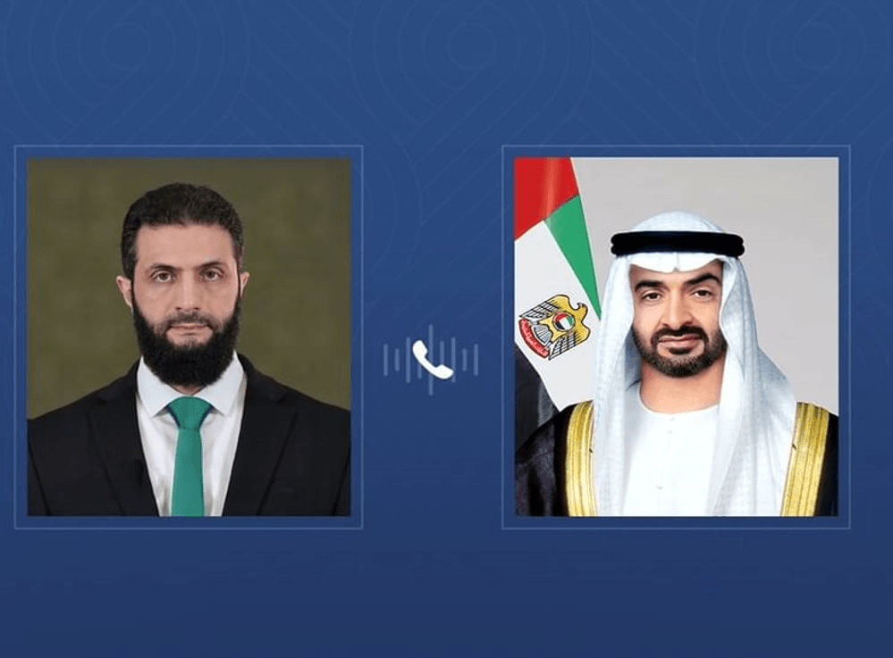 اتصال هاتفي بين الرئيس الإماراتي الشيخ محمد بن زايد ونظيره السوري أحمد الشرع