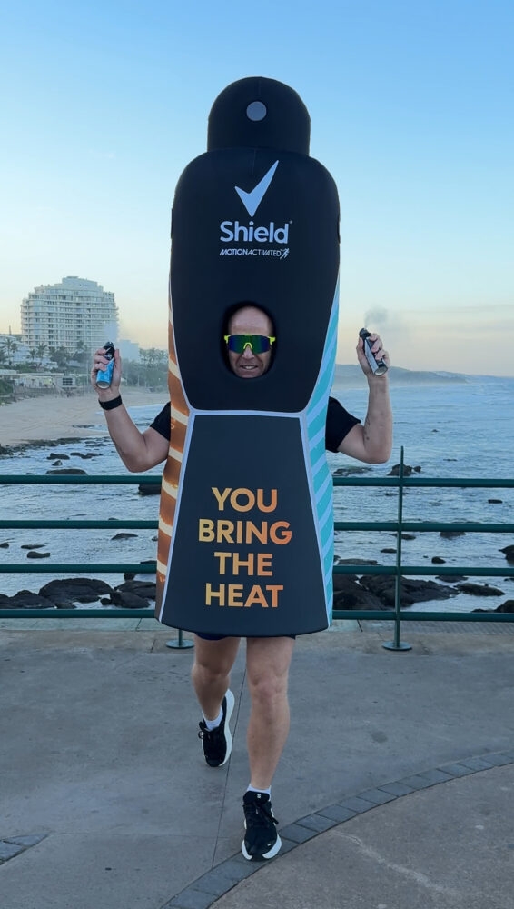 Fresh under pressure – Man conquers Comrades dressed in 13kg can of Shield deodorant.