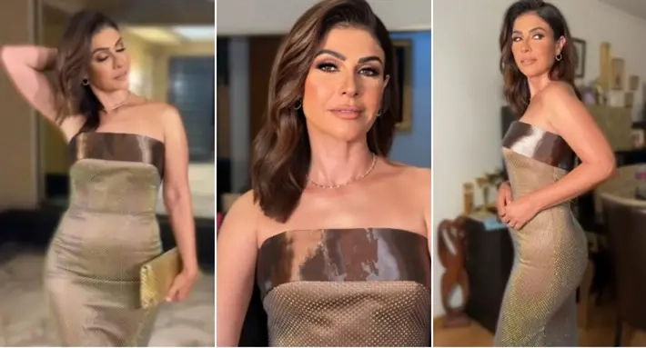 بسمة بفستان أخضر فاتح بلا أكمام في حفل زفاف رنا رئيس من تصميم أيمن لحموني