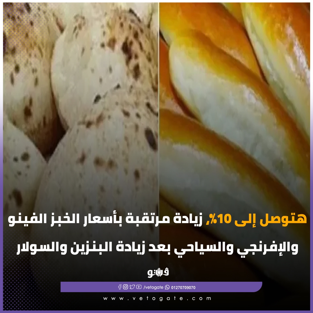 هتوصل إلى 10%، زيادة مرتقبة بأسعار الخبز الفينو والإفرنجي والسياحي بعد زيادة البنزين والسولار