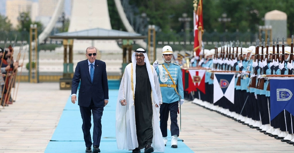 Ceremonial welcome for UAE President at Turkish Presidential Palace