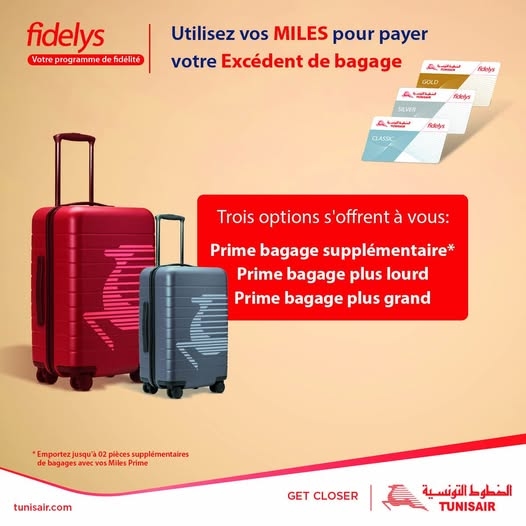 شركة Tunisair تطلق خدمة جديدة : سداد فائض الأمتعة باستخدام نقاط Fidelys