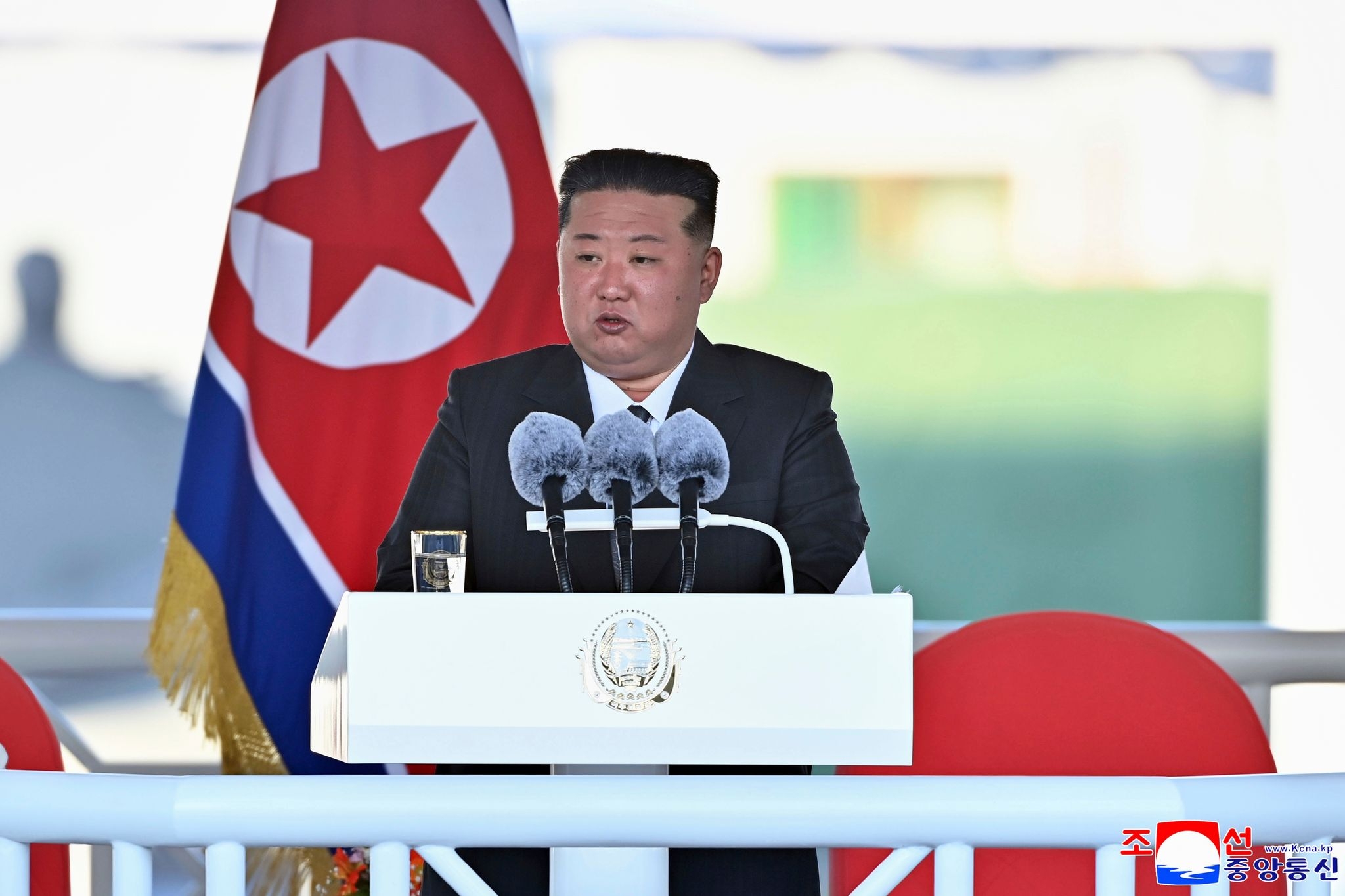 North Korea pulls capsized warship upright after botched launch, report says