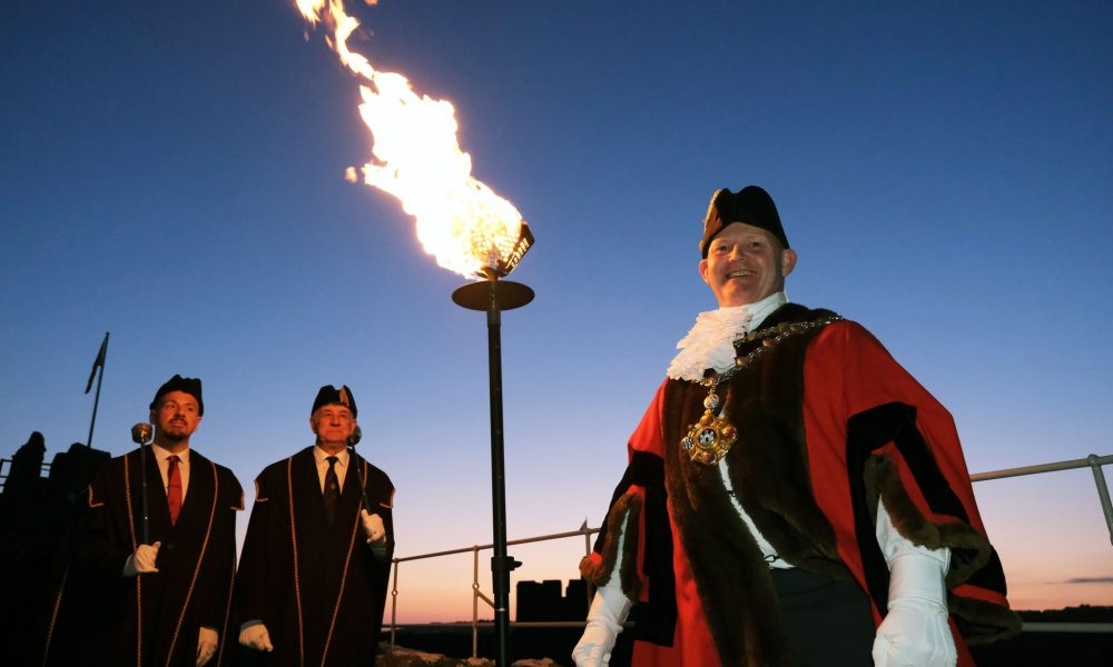 Beacon lights up Pembroke Castle for VE80 tribute