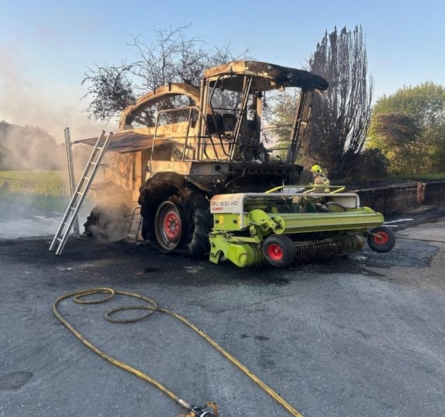 Video: Fire destroys agricultural vehicle near Carmarthen