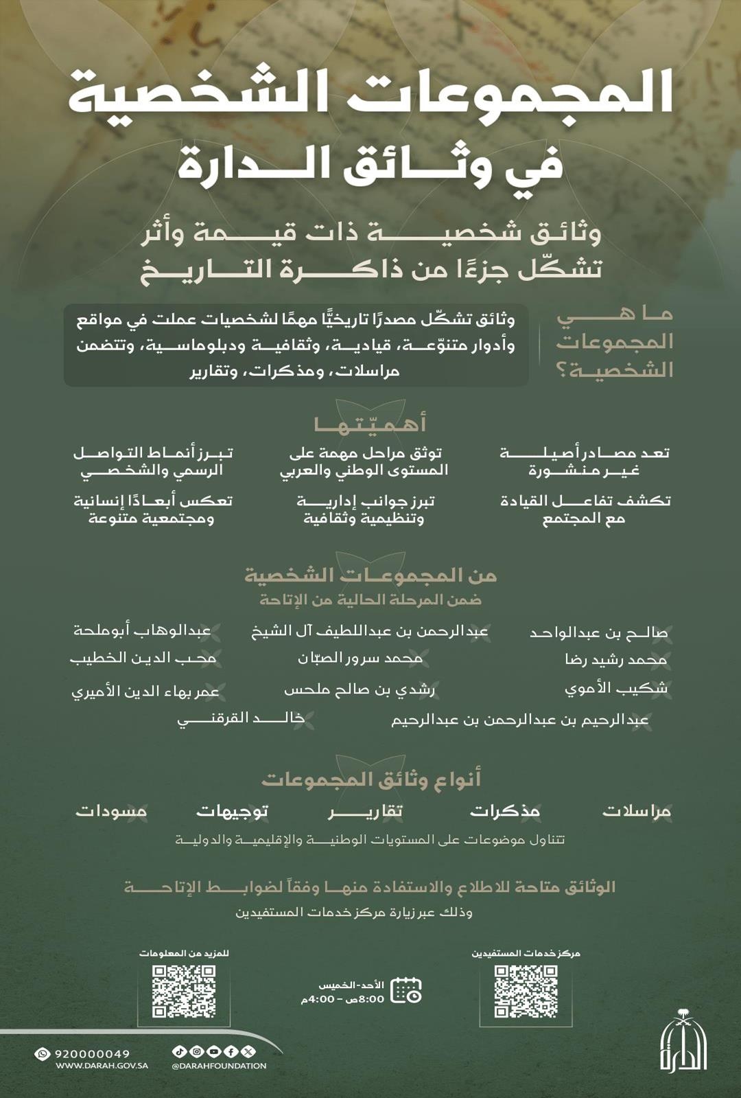 ثقافي / إتاحة إحدى عشرة مجموعة وثائقية شخصية غير منشورة