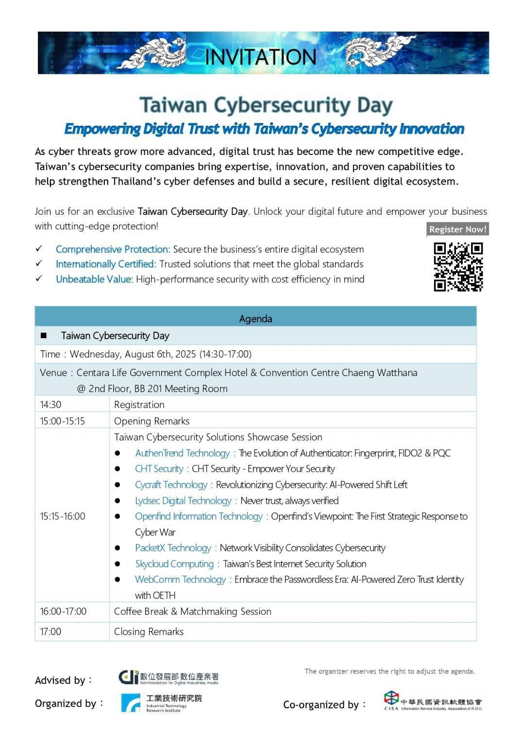 Taiwan Cybersecurity Day Returns to Thailand — Showcasing Solutions for Thai Enterprises