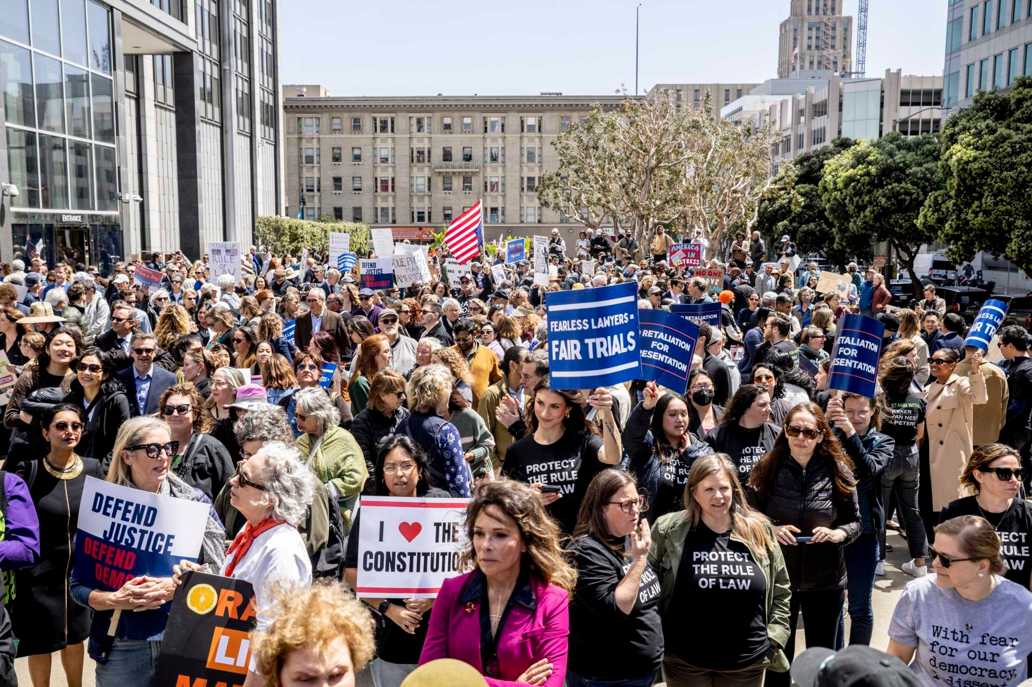 ‘Hands off our courts': S.F. lawyers protest Trump attacks on judges, attorneys