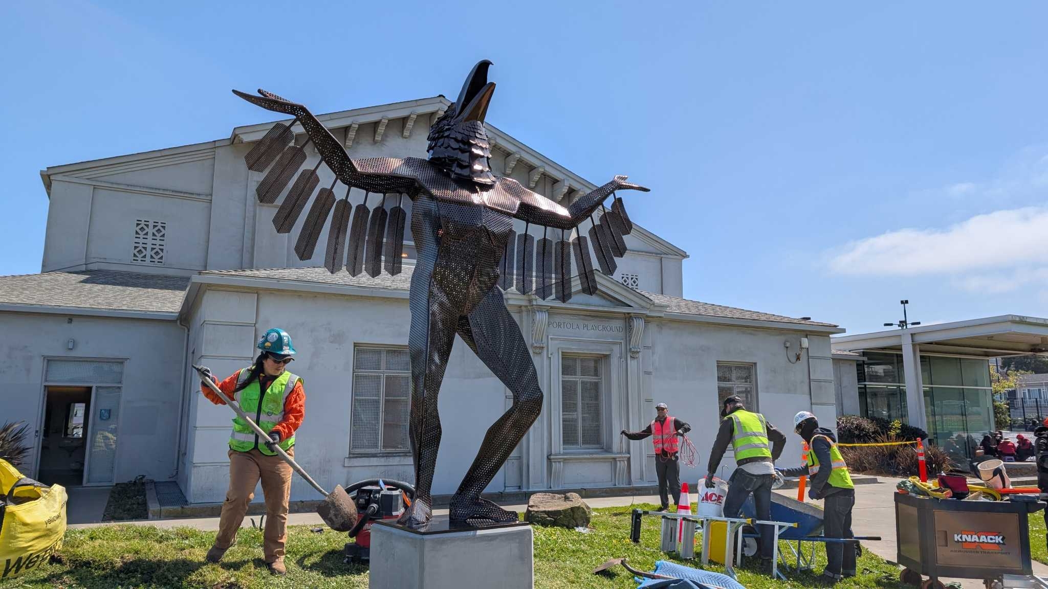 Aztec sculpture from Mission District finds permanent home in Portola