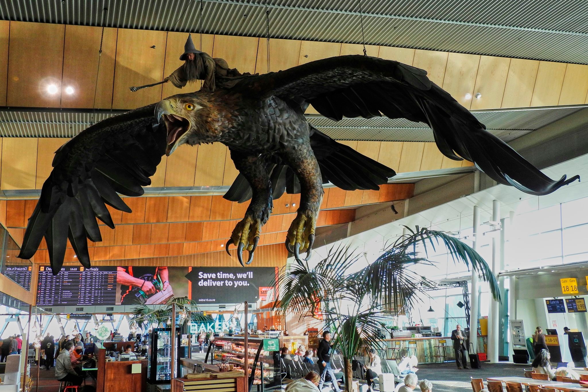 A giant sculpture of Gandalf riding an eagle departs Wellington airport for good