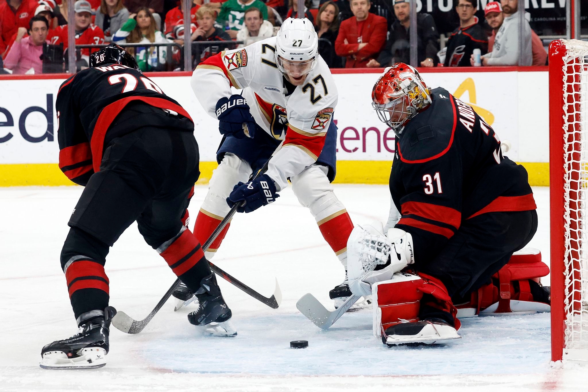 Panthers lose Eetu Luostarinen to game misconduct penalty after boarding Carolina's Jackson Blake